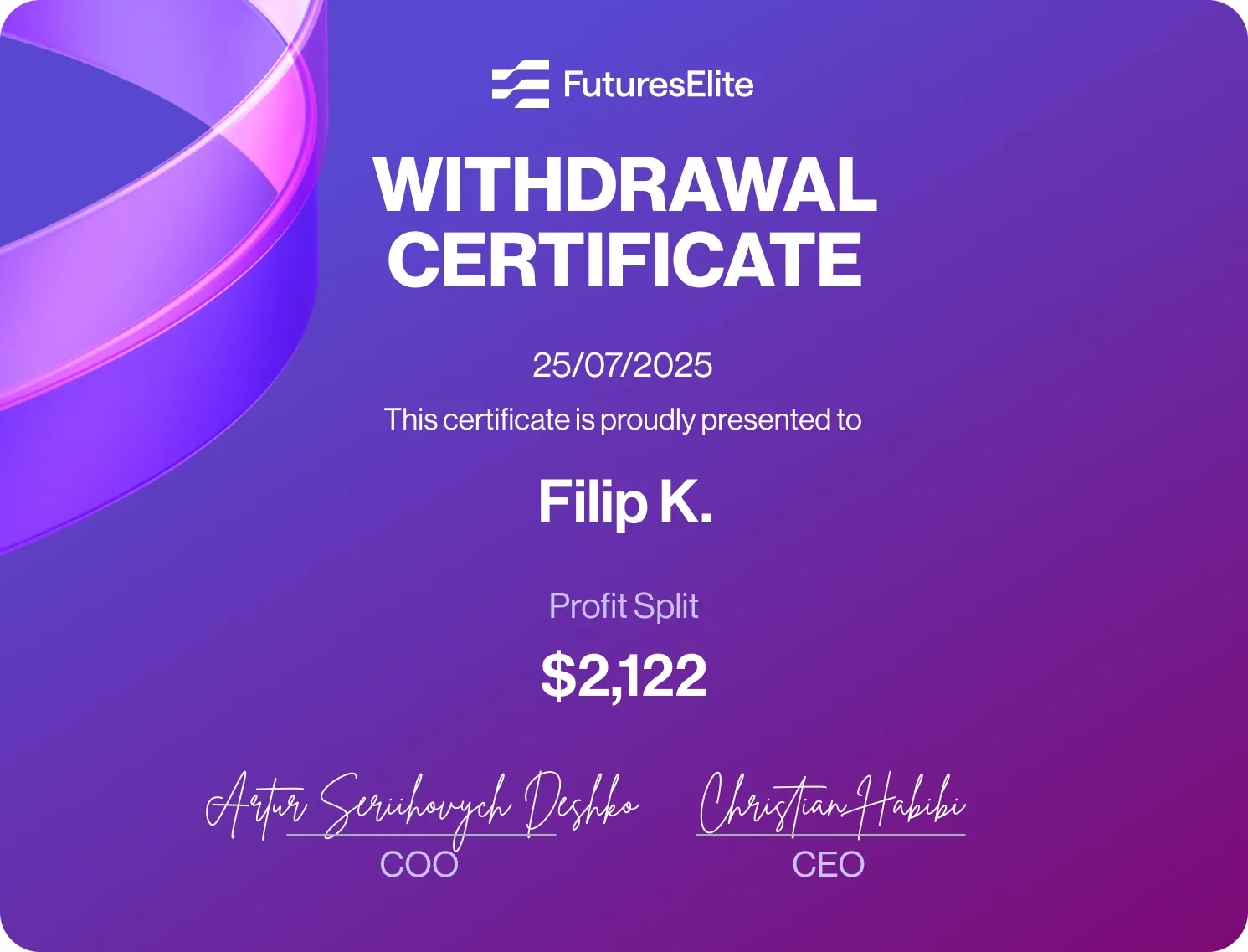 Payout certificate