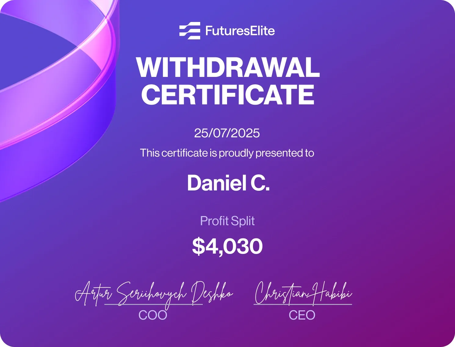 Payout certificate